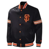 San Francisco Giants Full-Snap Satin Varsity Black Jacket Midfield