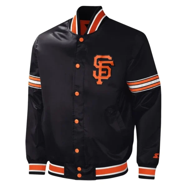 San Francisco Giants Full-Snap Satin Varsity Black Jacket Midfield