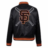 San Francisco Giants Mashup Full-Snap Black Satin Varsity Jacket Wom