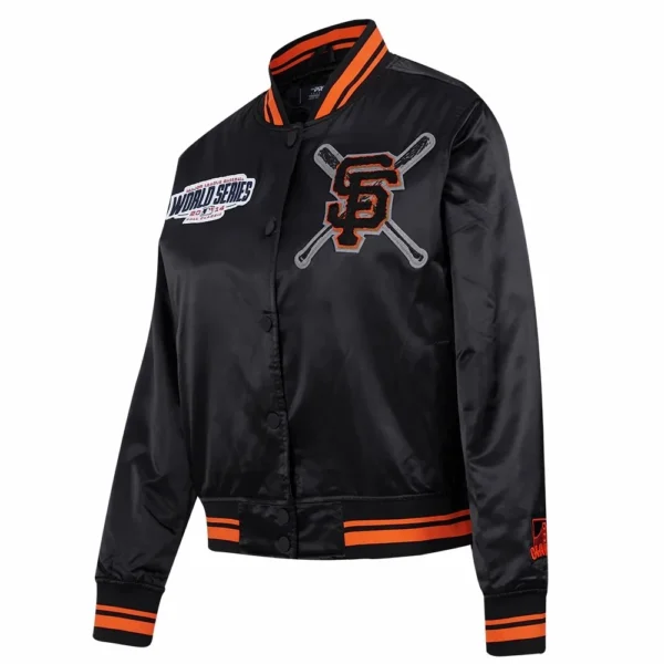 San Francisco Giants Mashup Full-Snap Black Satin Varsity Jacket Wo