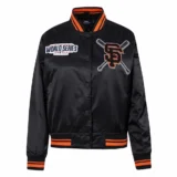 San Francisco Giants Mashup Full-Snap Black Satin Varsity Jacket W