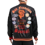 San Francisco Giants Old English Full-Snap Satin Varsity Jacket Bla