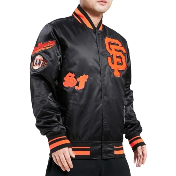 San Francisco Giants Old English Full-Snap Satin Varsity Jacket Blac