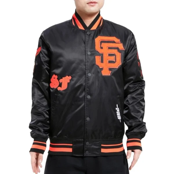 San Francisco Giants Old English Full-Snap Satin Varsity Jacket Black