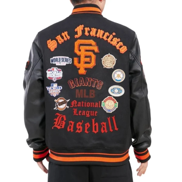 San Francisco Giants Old English Wool & Leather Varsity Jacket Blac