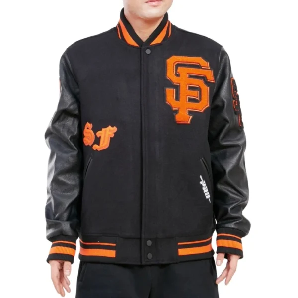 San Francisco Giants Old English Wool & Leather Varsity Jacket Black