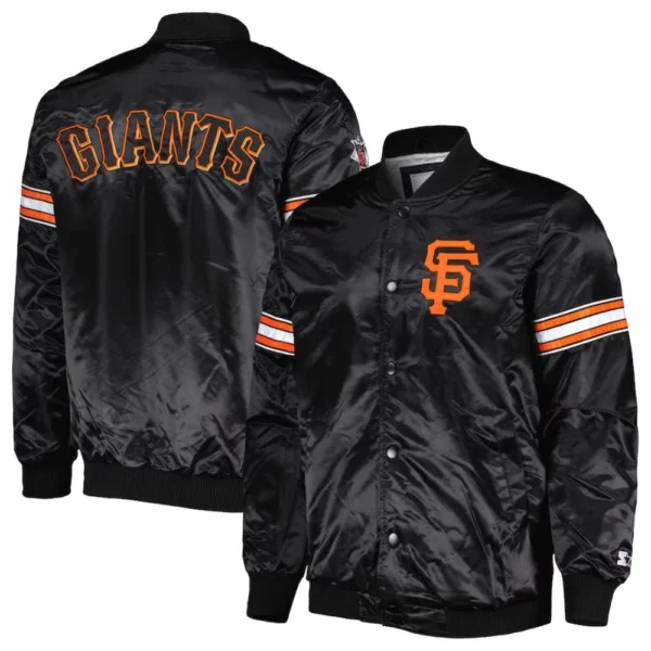 San Francisco Giants Pick & Roll Black Satin Varsity Jacket Full-S