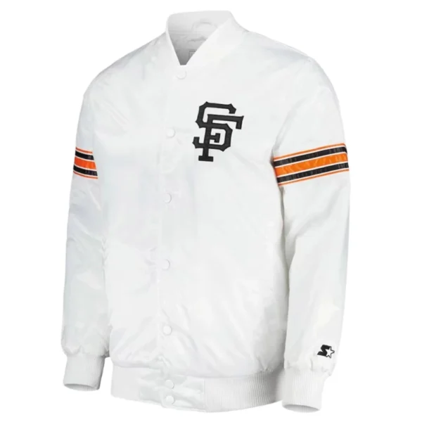 San Francisco Giants Power Forward Full-Snap Varsity White Jacket Satin