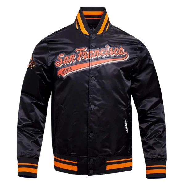 San Francisco Giants Script Tail Satin Varsity Jacket Blac
