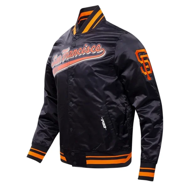 San Francisco Giants Script Tail Satin Varsity Jacket Black