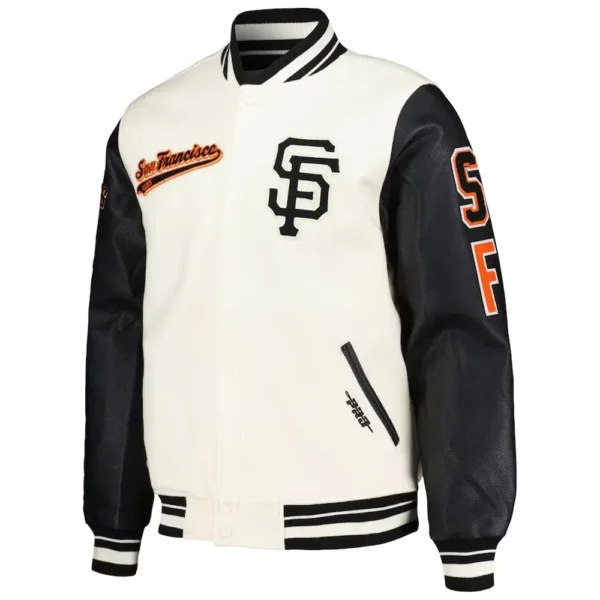 San Francisco Giants Script Tail Varsity Jacket Cream and Black