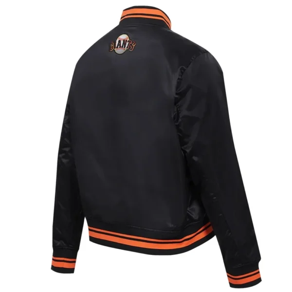 San Francisco Giants Script Tail Women’s Full-Snap Black Jacket Satin Varsi