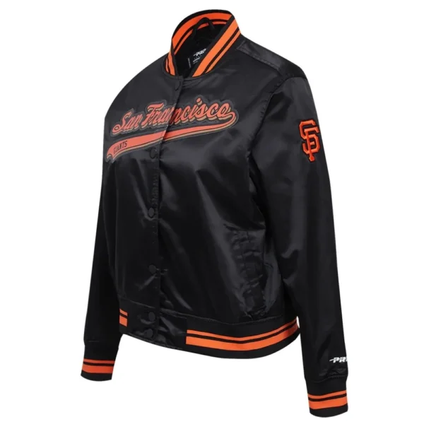 San Francisco Giants Script Tail Women’s Full-Snap Black Jacket Satin Varsit