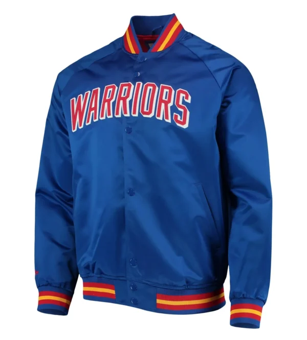 San Francisco Warriors Hardwood Classics Full-Snap Satin Royal Blue Jacket 75th Anniversary