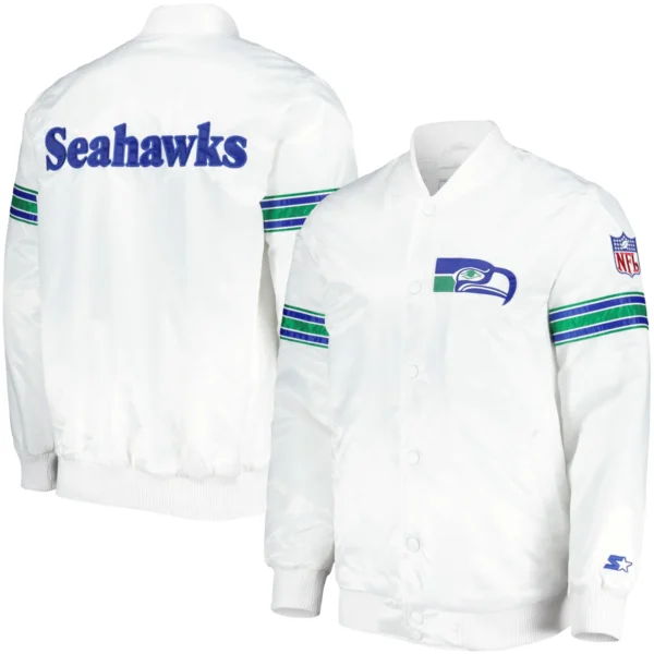 Seattle Seahawks Classic White Rib Satin Varsity Jacket