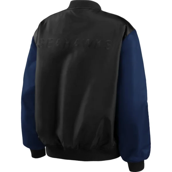 Seattle Seahawks Classic Rib Satin Varsity Jacket Black & Navy