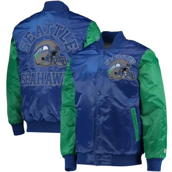 Seattle Seahawks Classic Rib Satin Varsity Jacket Navy & Green