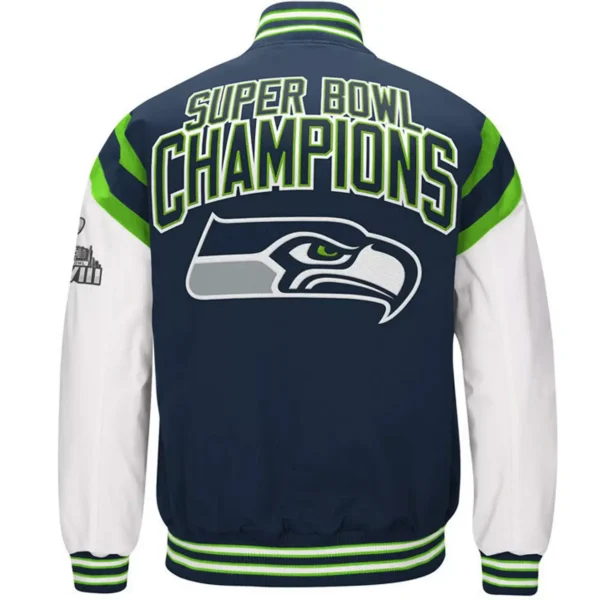 Seattle Seahawks Classic Navy & White Rib Satin Varsity Jacket