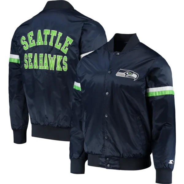 Seattle Seahawks Classic Rib Satin Varsity Navy Jacket