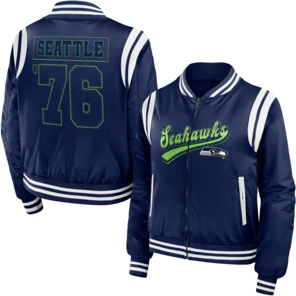 Seattle Seahawks Classic Rib Satin Varsity Zipper Jacket