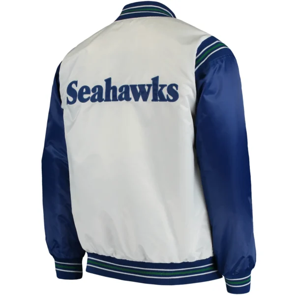 Seattle Seahawks Classic Vintage White & Blue Satin Varsity Jacket