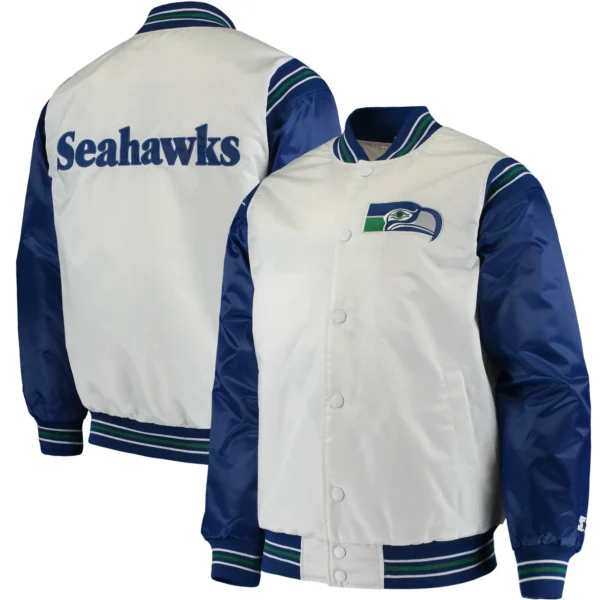 Seattle Seahawks Classic Vintage White & Blue Satin Varsity Jacket