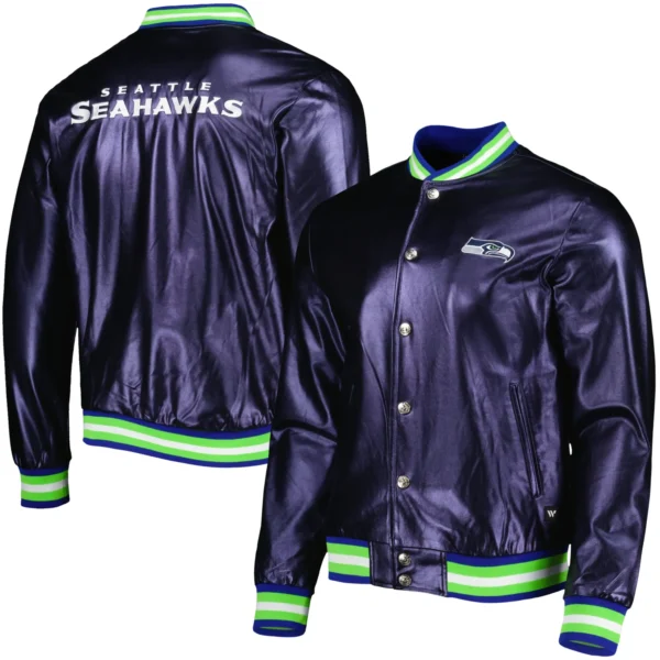 Seattle Seahawks Classic Vintage Satin Varsity Navy Jacket