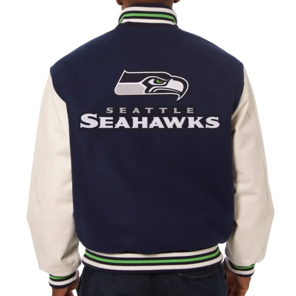 Seattle Seahawks Football Players Wool & Leather Varsity Jacket Navy & White