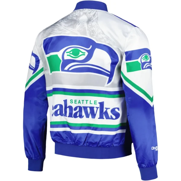 Seattle Seahawks Blue & White Satin Varsity Jacket