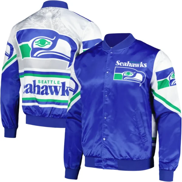 Seattle Seahawks Blue & White Satin Varsity Jacket