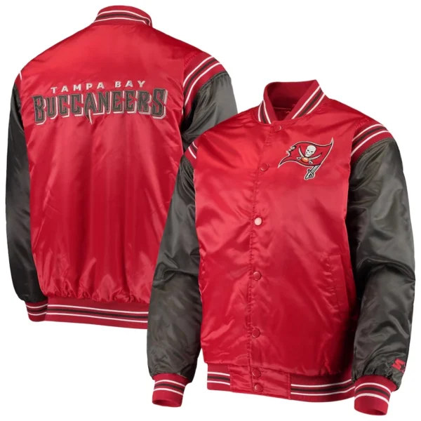 Tampa Bay Buccaneers Enforcer Full-Snap Black/Red Satin Varsity Jacket