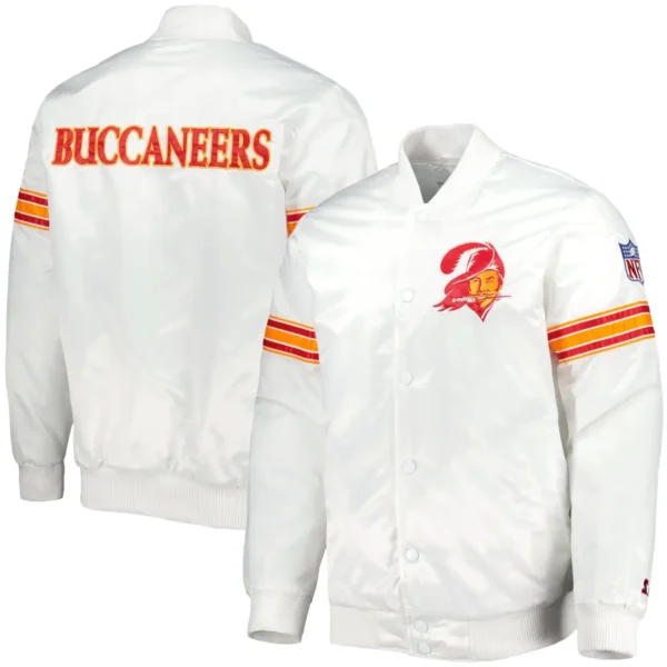 Tampa Bay Buccaneers Logo White Satin Varsity Jacket