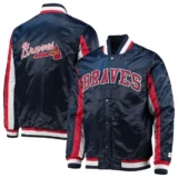 The Ace Navy Atlanta Braves Satin Varsity Jac