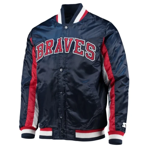 The Ace Navy Atlanta Braves Satin Varsity Jacket