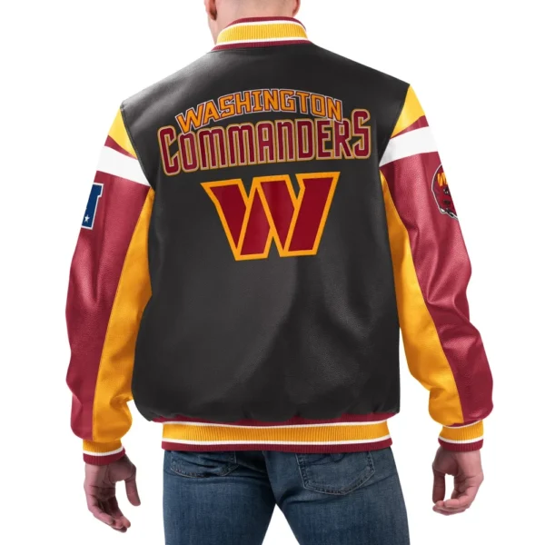 Washington Commanders Full-Zip Black Leather Varsity Jacket