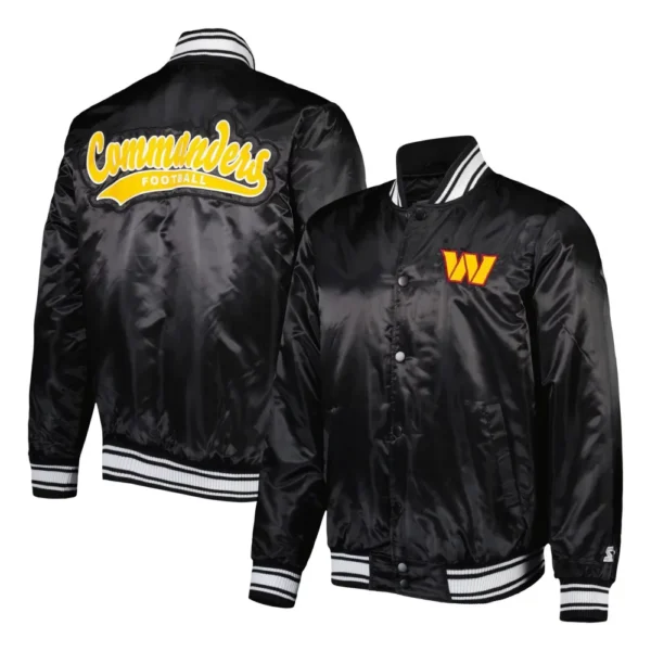 Washington Commanders Locker Room Black Satin Varsity Jacket