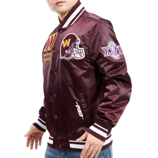 Washington Commanders Mashup Wine Full-Snap Satin Varsity Jacket