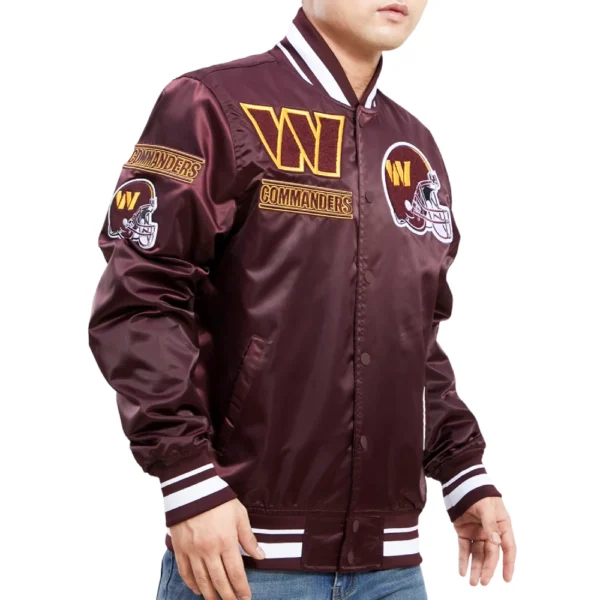 Washington Commanders Mashup Wine Full-Snap Satin Varsity Jacket