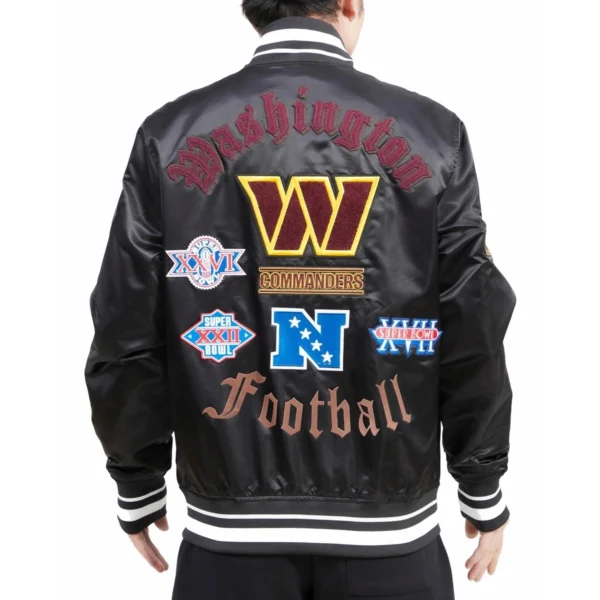 Washington Commanders Old English Black Satin Jacket