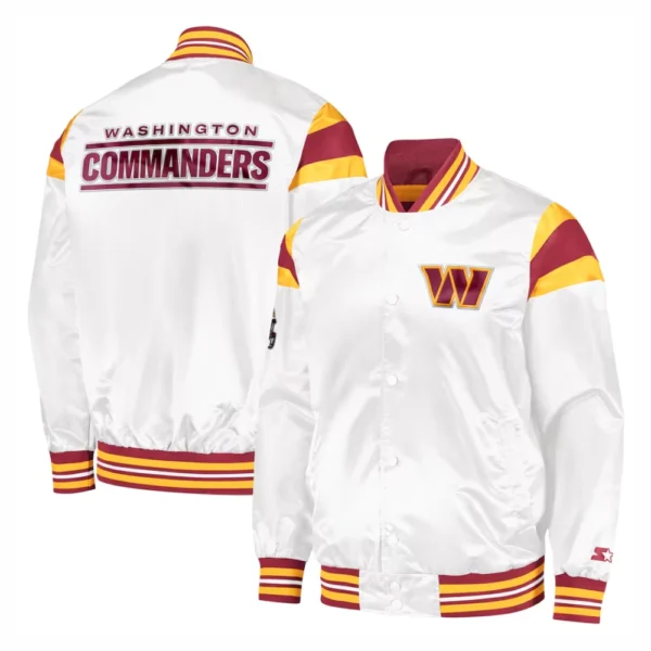 Washington Commanders Full-Snap White Satin Varsity Jacket