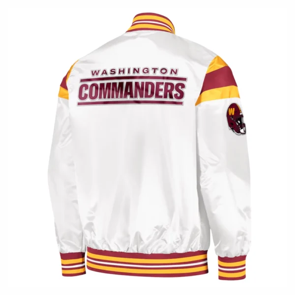 Washington Commanders Full-Snap White Satin Varsity Jacket