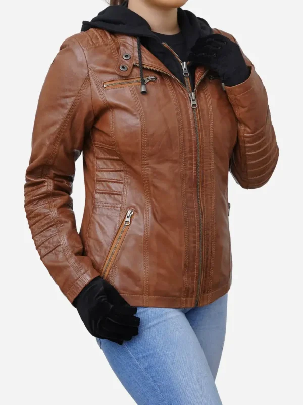 Women's Brown Real Lambskin Hooded Leather Jacket