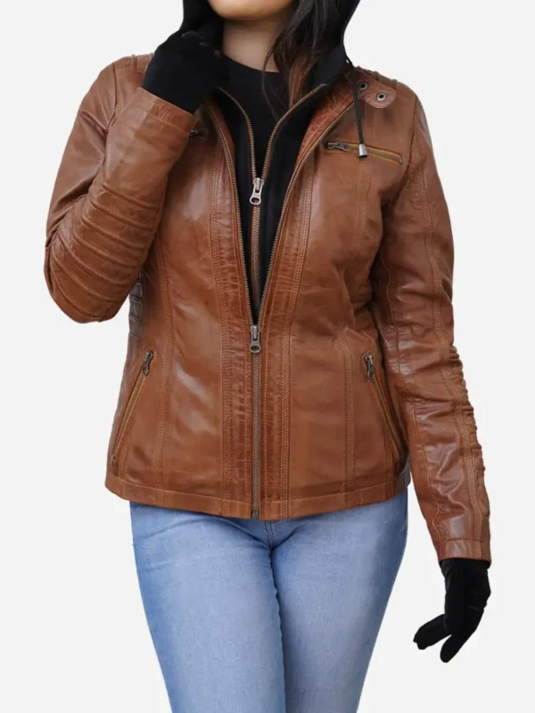 Women's Brown Real Lambskin Hooded Leather Jacket