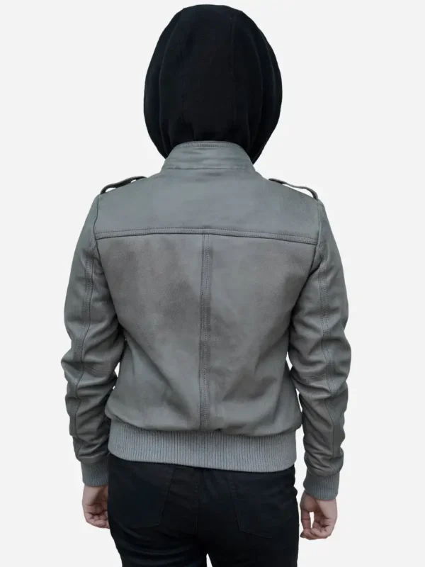 Women’s Cloud Grey Real Lambskin Hooded Leather Jacket