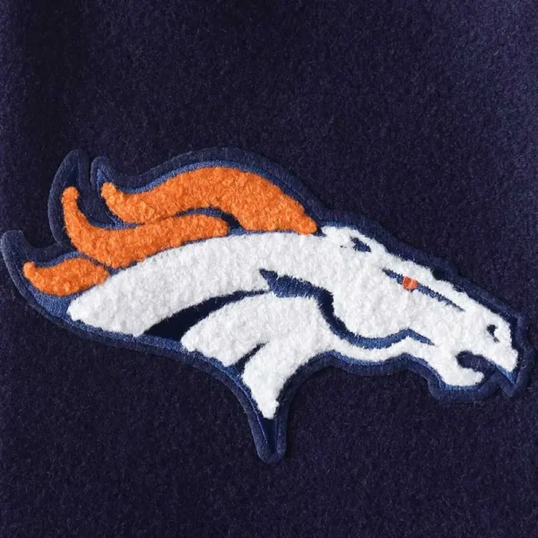 Denver Broncos Navy & White Logo Wool & Leather Varsity Jacket