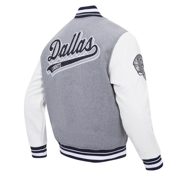 Dallas Cowboys Script Tail Rib Wool & Leather Gray/White Varsity