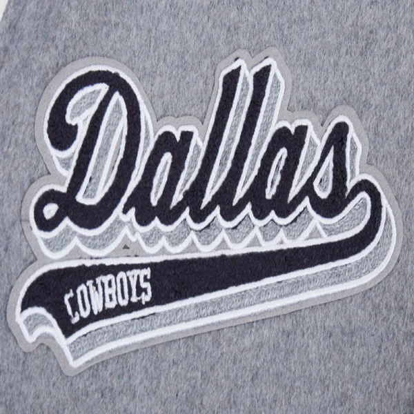 Dallas Cowboys Script Tail Rib Wool & Leather Gray/White Varsity