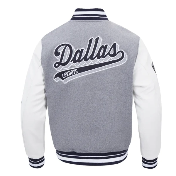 Dallas Cowboys Script Tail Rib Wool & Leather Gray/White Varsity