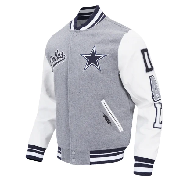 Dallas Cowboys Script Tail Rib Wool & Leather Gray/White Varsity