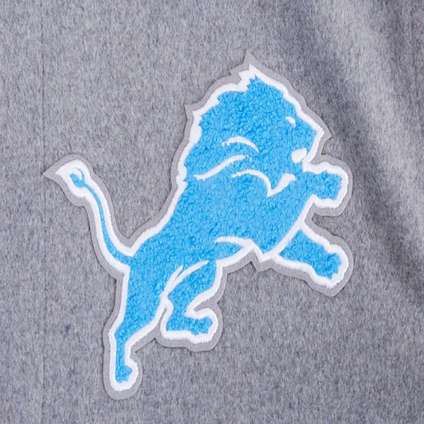 Detroit Lions Script Tail Rib Wool & Leather Grey/White Varsity Jacket